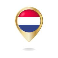 Netherlands flag on golden pointer map, Vector illustration eps.10