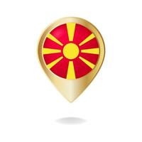 bandera de macedonia en el mapa de puntero dorado, ilustración vectorial eps.10 vector