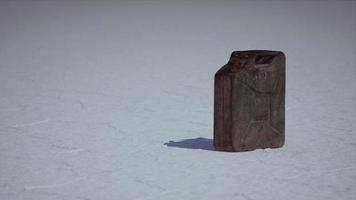 old metal fuel canister at salt flats in Utah video