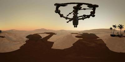 vr 360 buitenaards ruimteschip roteert over woestijn. ufo video