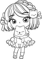 coloring page cartoon girl cute kawaii manga anime illustration, clipart kid drawing character vector