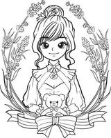 coloring page cartoon girl cute kawaii manga anime illustration, clipart kid drawing character vector