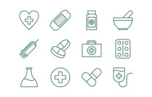 colección de iconos planos de esquema de medicina vector