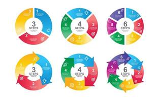 infografía de pasos circulares con colección de elementos degradados vector