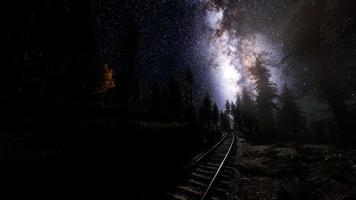 The milky way above the railway and forest video