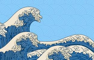 Hand-Drawn Japanese Wave Background vector