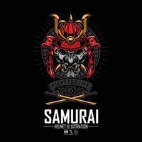 SKULL MAKE A SAMURAI HELMET ILLUSTRATION WITH A BLACK BACKGROUND.eps vector