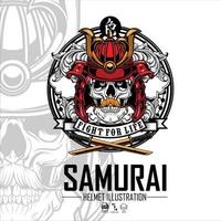 SKULL MAKE A SAMURAI HELMET ILLUSTRATION.eps vector