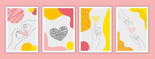 a set of love poster with an illustration of a pair of lovers hands forming a love bond, with sweet couple quotes. vector