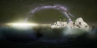 vr 360 hermosa playa tropical de fantasía con estrella de la vía láctea en el cielo nocturno video