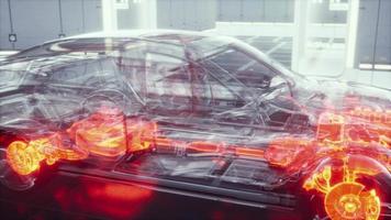 transparent car with engine in laboratory video