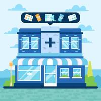 Pharmacy Store With Complete Medicines Concept vector