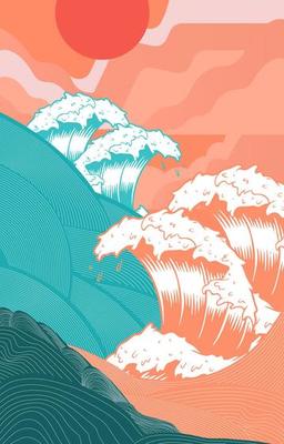 Japanese Big Waves Art With Sunset Concept 6124267 Vector Art at Vecteezy Japanese Big Waves Art With Sunset Concept 6124267 Vector Art at Vecteezy