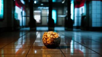old soccer ball in empty subway video