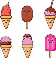 Frozen icecream dessert cartoon vector collection