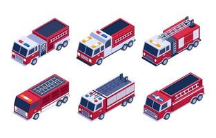 colección de conjunto de objetos isométricos de camión de bomberos vector