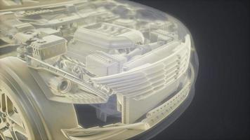 animation holographique d'un modèle de voiture filaire 3d avec moteur
