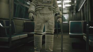 Astronaut Inside of the old non-modernized subway car in USA video