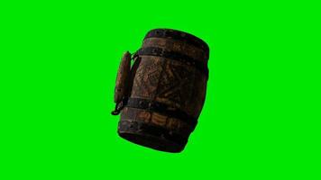 Wooden barrel for wine or beer at green chromakey background video