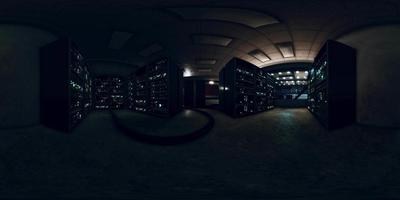 vr360 futuristico data center scuro con metallo e luci video