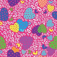 Bright abstract neon pattern with hearts, raindrops and doodles vector