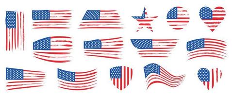 Set of American flags of various shapes. Vector