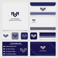 Letter M and V monogram logo with business card template vector