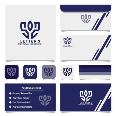 Creative Letter S monogram logo design with business card and envelope template