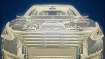 animación holográfica del modelo de coche de estructura metálica 3d con motor video