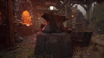 blacksmiths tools hammer and anvil in old blacksmiths workshop video