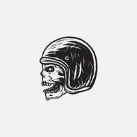 Skull with motorcycle helmet drawing illustration. vector