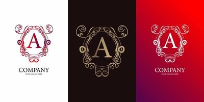 Letter A initial alphabet with luxury ornament floral frame logo template. vector