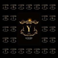 Collection initial alphabet with luxury ornament floral frame vector