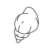 Swirling shell in simple black and white doodle style isolated on white background. Vector hand drawn doodle illustration.