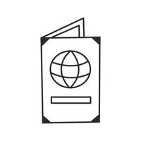 Pasaporte internacional en estilo de garabato blanco y negro simple aislado sobre fondo blanco. ilustración de fideos dibujados a mano vectorial. vector