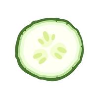 Round slice of cucumber isolated on white background. Vector illustration in cartoon flat style.