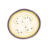 Round slice of eggplant isolated on white background. Vector illustration in cartoon flat style.