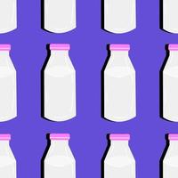 Seamless pattern with milk bottles on a blue background. Vector illustration.