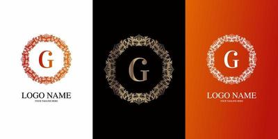 Letter G initial alphabet with luxury ornament floral frame logo template. vector