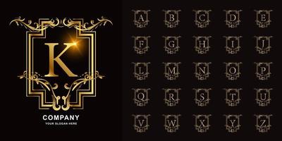 Letter K or collection initial alphabet with luxury ornament floral frame golden logo template. vector