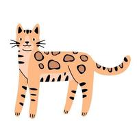 Bengal cute cat in flat cartoon style. Vector illustration isolated on white background.