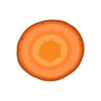 Round slice of carrot isolated on white background. Vector illustration in cartoon flat style.