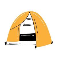 Linear flat doodle style camping tent. Vector illustration.