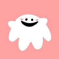 Cute smiling fat ghost on a pink background. Vector illustration with ghost character isolated on background.