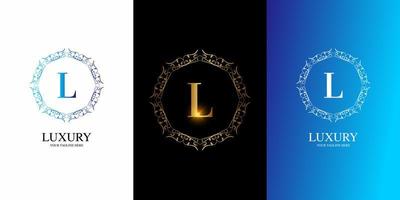 Letter L initial alphabet with luxury ornament floral frame logo template. vector