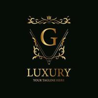 Letter G luxury ornament or floral frame logo template design. vector