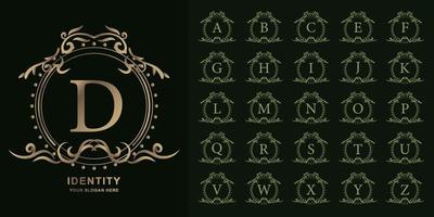 Letter D or collection initial alphabet with luxury ornament floral frame golden logo template. vector