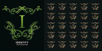 Letter I or collection initial alphabet with luxury ornament floral frame golden logo template. vector