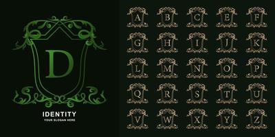 Letter D or collection initial alphabet with luxury ornament floral frame golden logo template. vector