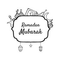 Ramadan Mubarak Illustration With Crescent Moon And Lantern Concept. Hand Drawn Sketch Style vector